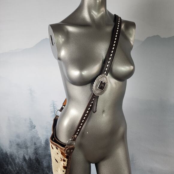 Running Roan Tack Cowhide and Brown Leather Belt Buckle Crossbody Purse - Picture 4 of 11